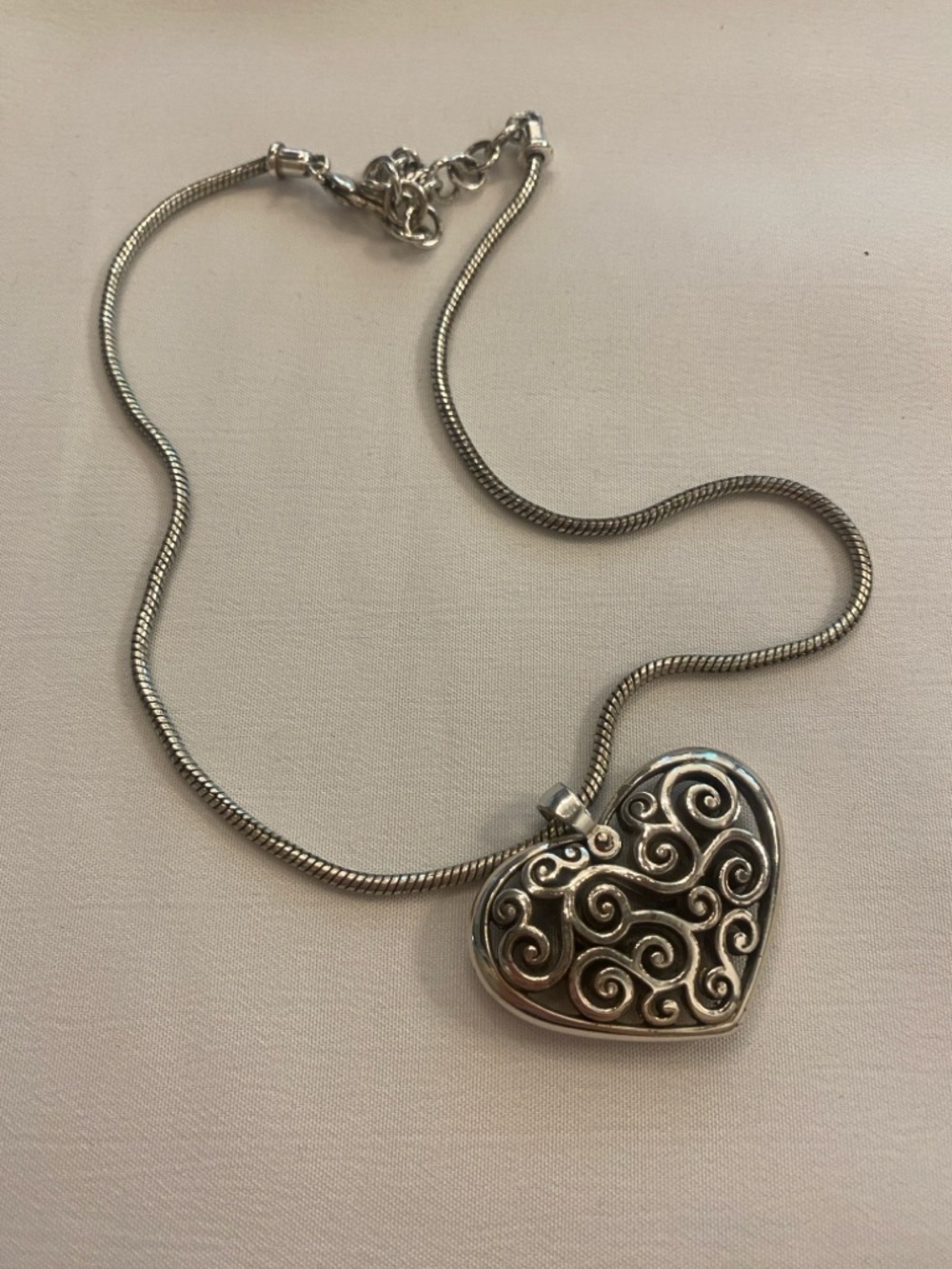 Brighton Silver Heart Pendant Necklace 18” Swirl Design